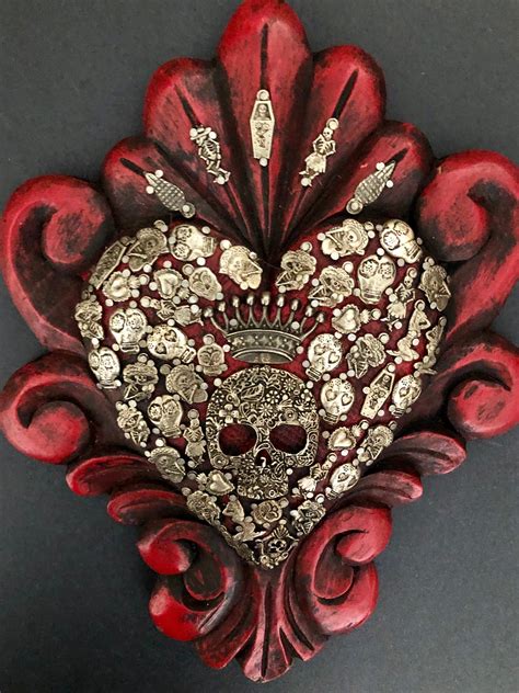 Day of the Dead Heart with Charms, Sugar Skull MILAGROS HEART