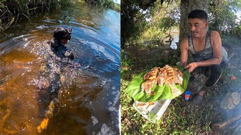 Pescando y cocinando TILAPIAS GIGANTES con arpón un rio muy hermoso