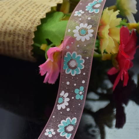 16mm Width Flower Printed Ribbons Polyester Grosgrain Ribbon Lace