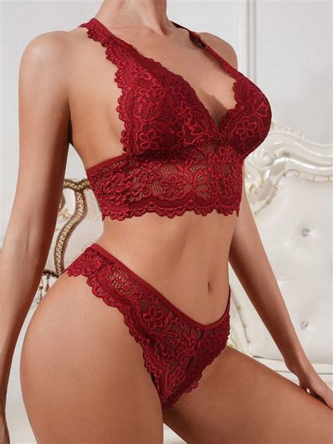 Floral Lace Cut Out Lingerie Set Shein Usa