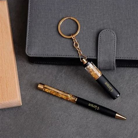 Personalized Gift Combo Gold Flake Pen And Keychain Combo Name On