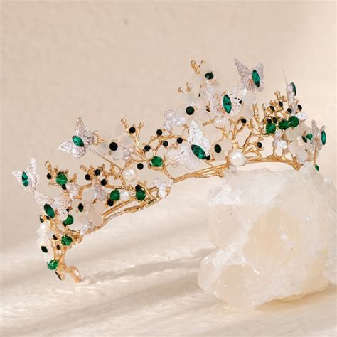 Tiara Dorada Con Mariposas Verdes Novias Y Quincea Eras