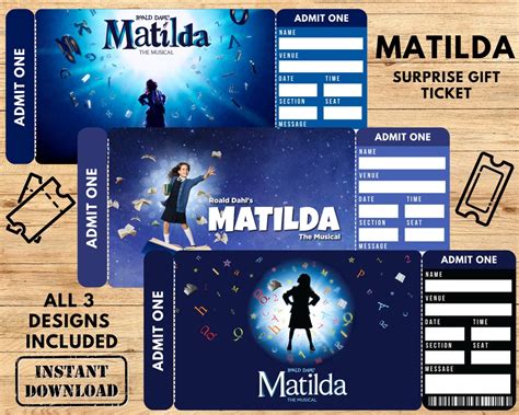 Printable Matilda Broadway Surprise Ticket Matilda Ticket Matilda The Musical Collectible