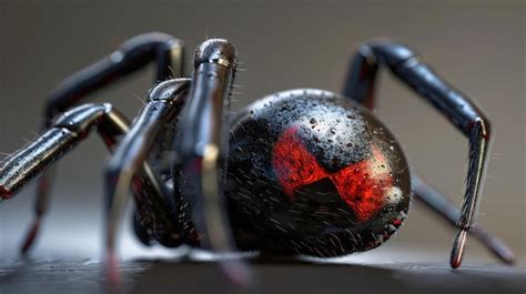 Black Widow Spider Closeup With Red Hourglass Marking Premium Ai Generated Image