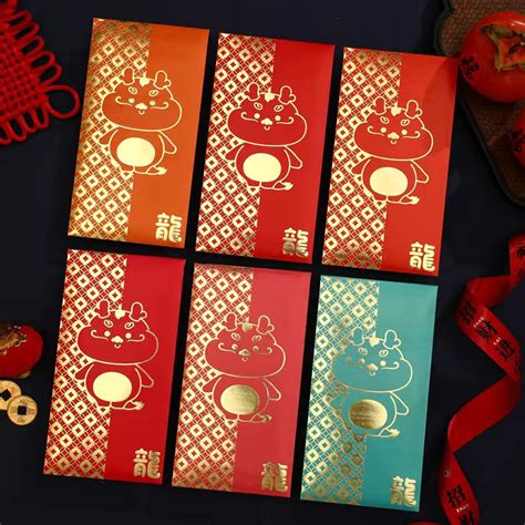 6pcs Set Thick Paper Angpao Red Packet 2024 Cny Dragon Year Angpau