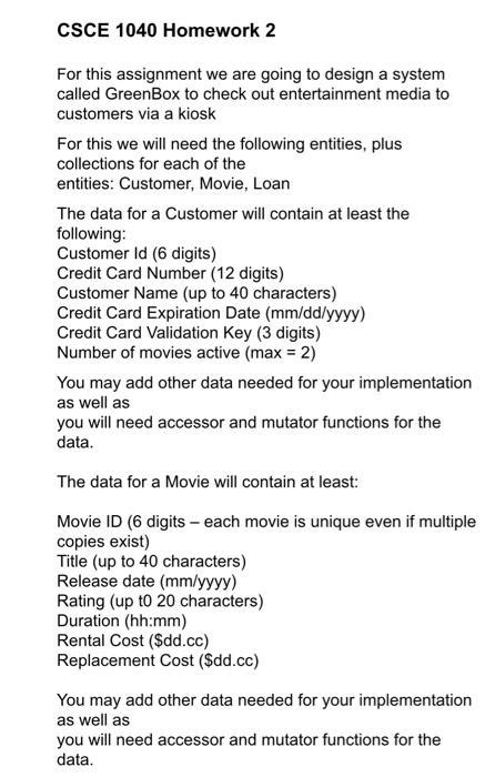 Solved Csce Homework For This Assignment We Are Going Chegg