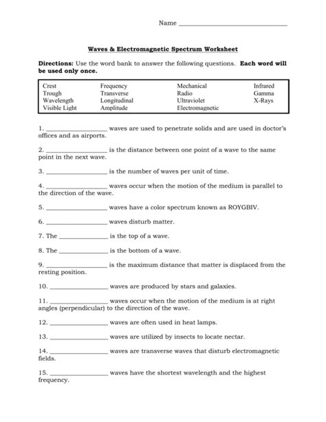 The Em Spectrum Worksheets