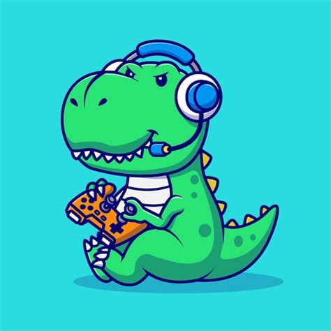 Niedliche Dinosaurier Gaming Cartoon Vektor Symbol Illustration Tier