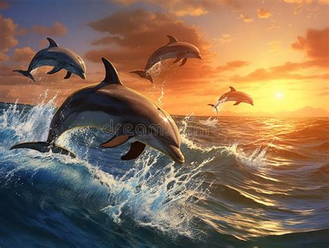 Ai Generated Illustration Wildlife Concept Of Happy Dolphins Stock