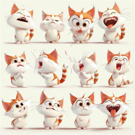 Conjunto De Emoticones De Dibujos Animados De Gatos D Foto Premium