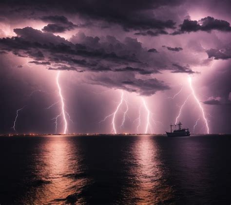 Una Tormenta El Ctrica Sobre El Oc Ano Con Un Barco Al Fondo Foto Premium