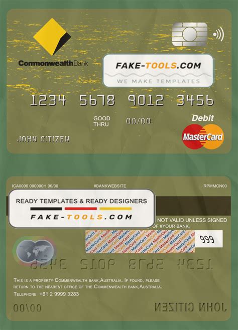 Australia Commonwealth Account Bank Mastercard Debit Card Template In