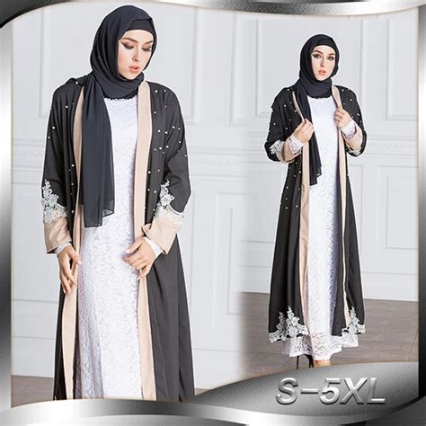 Buy Muslim Maxi Dress Open Abaya Lace Cardigan Jilbab