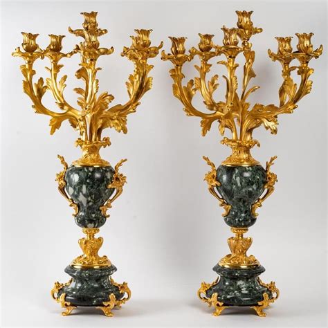 Proantic Very Beautiful Pair Of Candelabras In Green Marble And Gilt