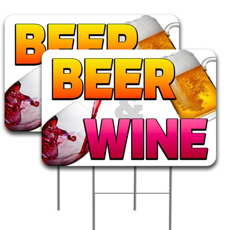 2 Pack Beer Wine Yard Sign 16 X 24 Double Sided Print With Metal