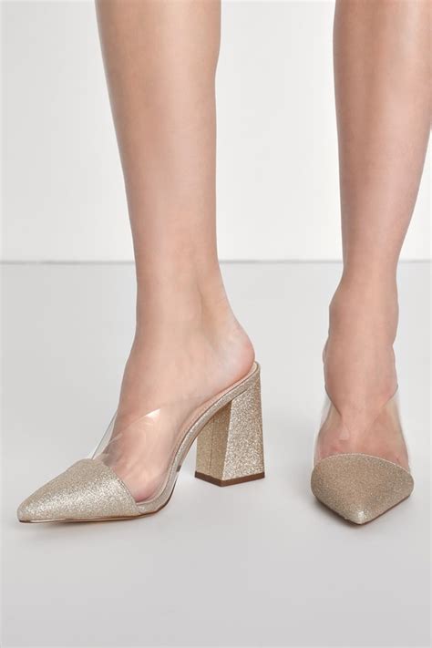 Gold Pumps Pointed Toe Pumps Glittery Pumps Vinyl Heels Lulus