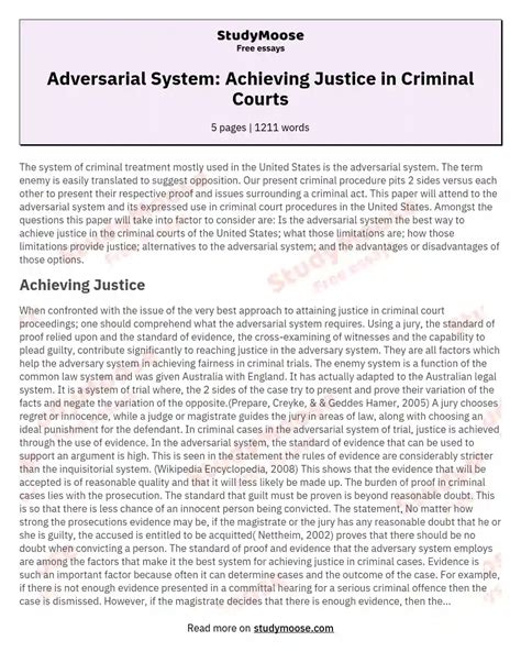 Adversarial System: Achieving Justice in Criminal Courts Free Essay Example