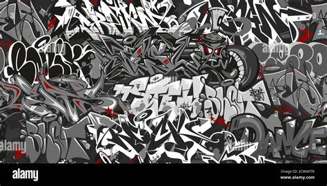 Dark Grey Abstract Graffiti Street Art Seamless Pattern Vector