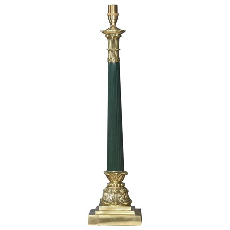 Early Th Century Glass And Brass Column Table Lamp With Corinthian