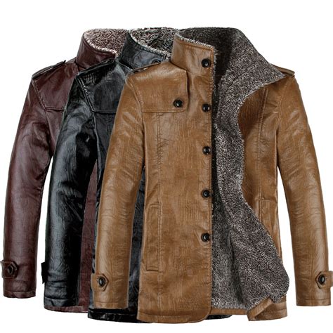 Fashion Mens Warm Winter Jacket Leather Coat Fur Parka Fleece Jacket Casual Coat Ebay