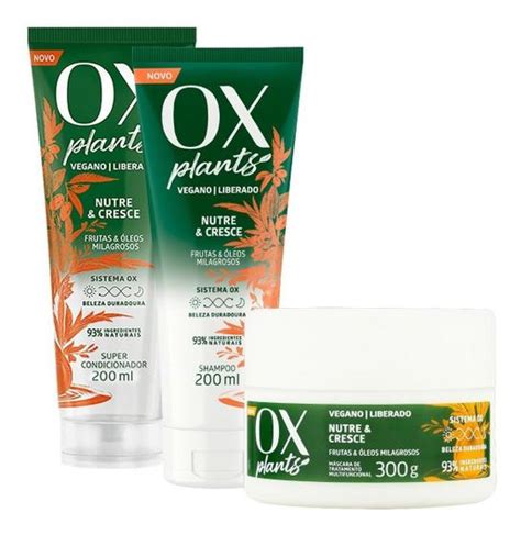 Kit Nutre Cresce Ox Plants Shampoo Cond E Mascara Kit Shampoo E