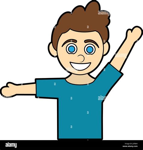 colorful silhouette cartoon half body boy with open arms up and curly hair Stock Vector Image ...