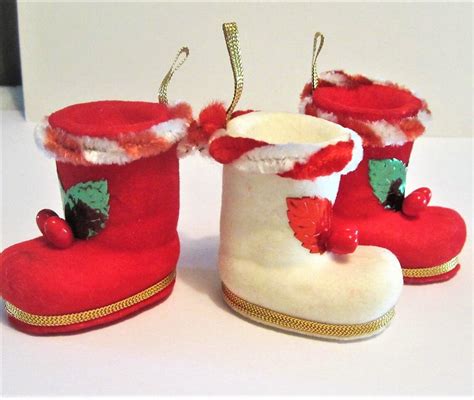 Flocked Santa Boot Ornaments Set Of S Santa Boots Etsy