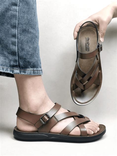 Fashion Brown Sandals For Men Buckle Decor Toe Post Design Thong Sandals Shein Usa