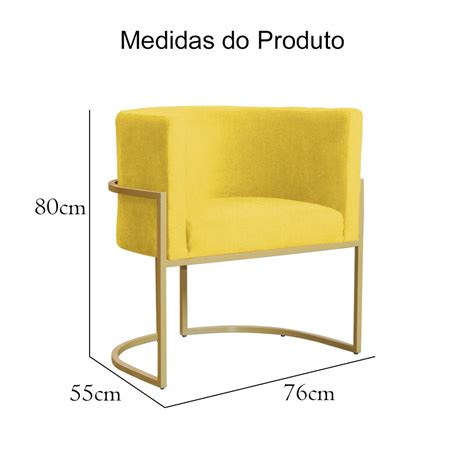 Poltrona Luana Base Metálica Dourada Suede Amarelo Vallisa Decor