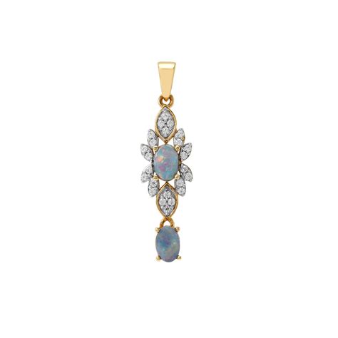 Crystal Opal On Ironstone And White Zircon 9k Gold Pendant Atgw 1 15cts