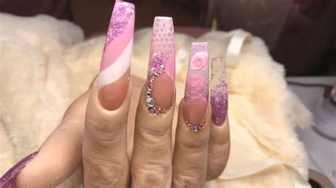 Glitterbels Acrylic Nail Tutorial💅🏻how To Encapsulate 3d Flowers And Colour Block Coloured Acrylic