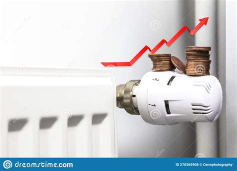 Increasing Energy Bills Rising Red Arrow And Coins On A Heating Radiator Cost Of Living Crisis