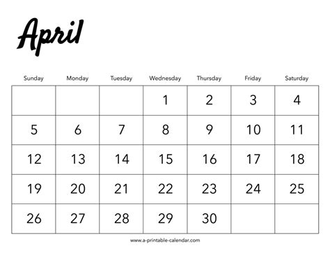 2020 April Calendar A Printable Calendar