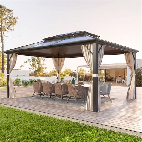 MELLCOM 10 X 13ft Hardtop Gazebo Polycarbonate Double Roof Aluminum