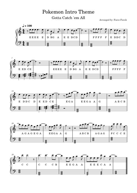 Pokemon Intro Theme Sheet Music For Piano Solo Easy