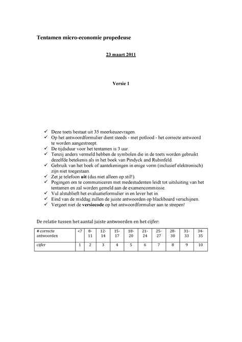 Tentamen Maart Vragen Antwoorden Tentamen Micro Economie
