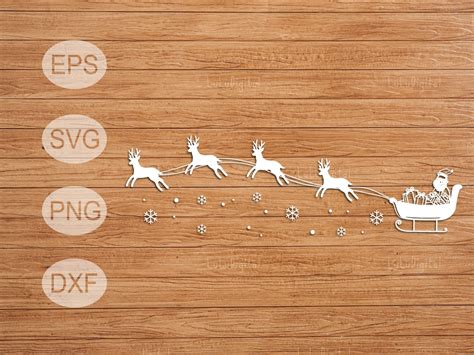 Santa Reindeer Sleigh Svg Christmas Sleigh Silhouette Svg Santa