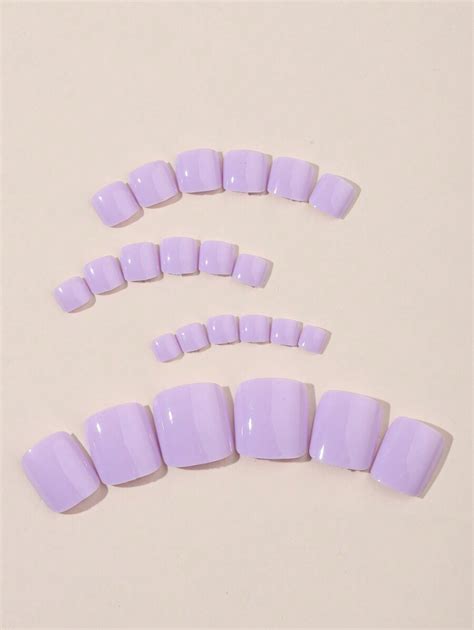 24pcs Pure Purple Glossy Press On Toenails Minimalist Fake Toenail Fake Toenails For Summer