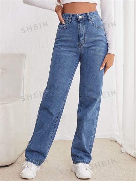 Shein Frenchy Brushed Fabric Thermal High Waist Straight Leg Jeans