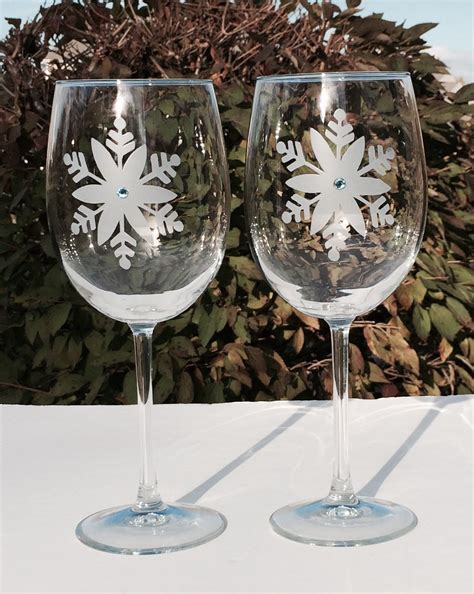 Snowflake Wine Glass Set Holiday Wine By Engravingelegancellc