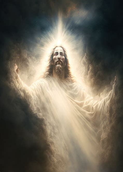 Jesus Christ In Heaven Surrounded By Clouds And Light Ascension Of