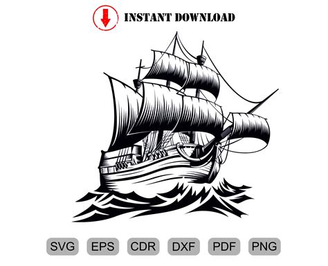 Pirate Ship Svg Eps Png Dxf Pdf Cdr Vintage Pirate Ship Cricut The