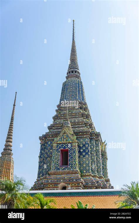 Ornate Stupa With Colourful Ceramic Tiles Wat Pho Bangkok Thailand