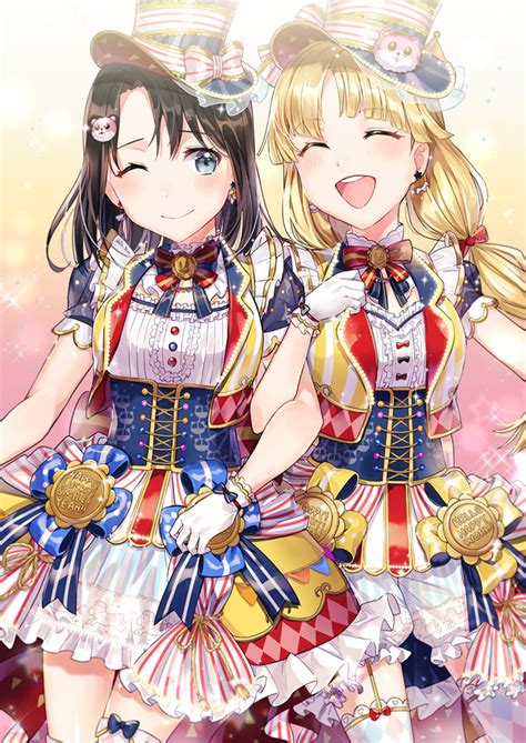 Safebooru 2girls D Bang Dream Bangs Bear Hair Ornament Black Hair Blonde Hair Blue