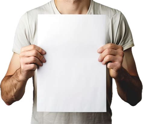 Man Holding Blank White Paper Sheet 46543499 Png