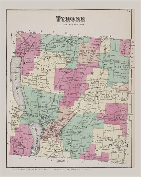 Tyrone #55, New York 1874 Old Map Reprint - Schuyler Co. - OLD MAPS