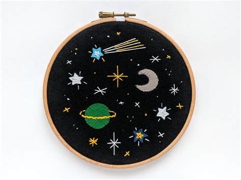 Stars Moon And Planets Embroidery Hoop Art Embroidery Hoop Art