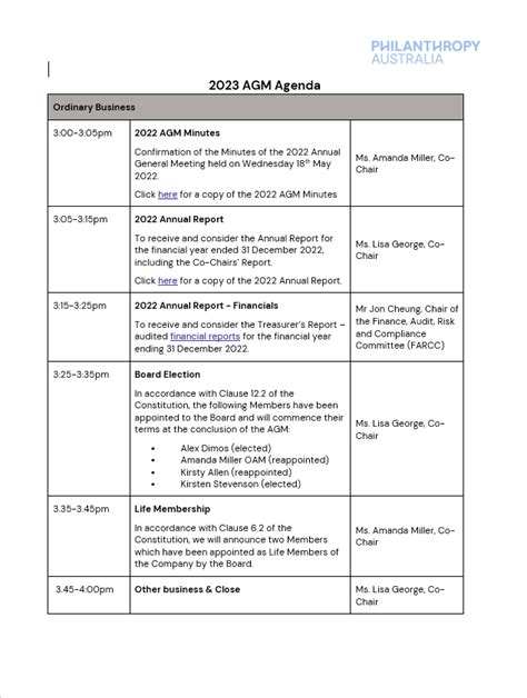 2023 AGM Agenda - Philanthropy Australia