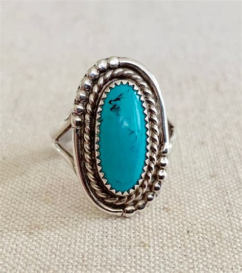 Navajo Turquoise Ring Sterling Silver Vintage Native American Twisted