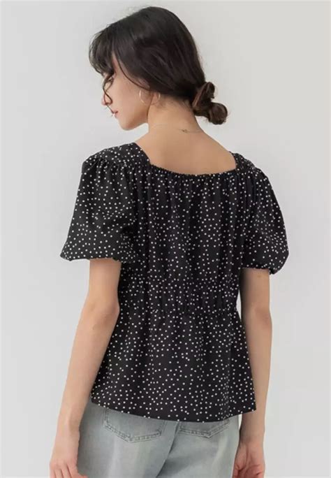 Buy Comcoca Dot Puff Sleeve Shirring Top Online Zalora Malaysia